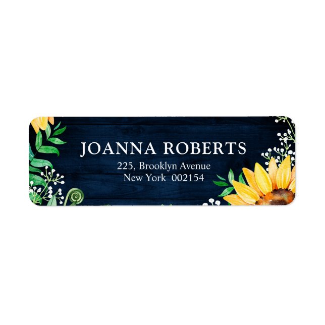 Rustic Sunflowers Baby's Breath Navy Blue Wedding Label (Front)