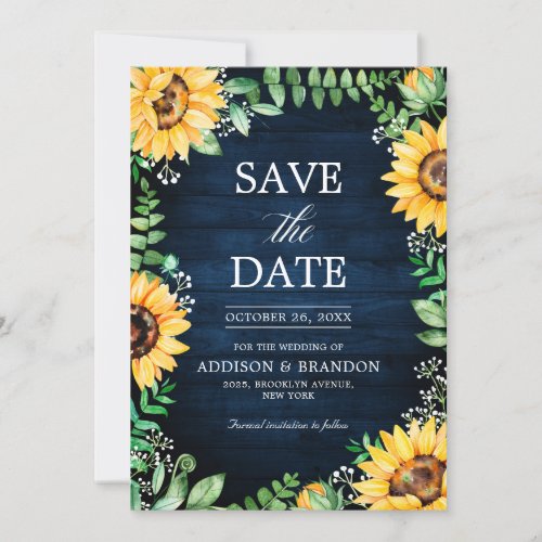 Rustic Sunflowers Babys Breath Navy Blue Wedding Save The Date