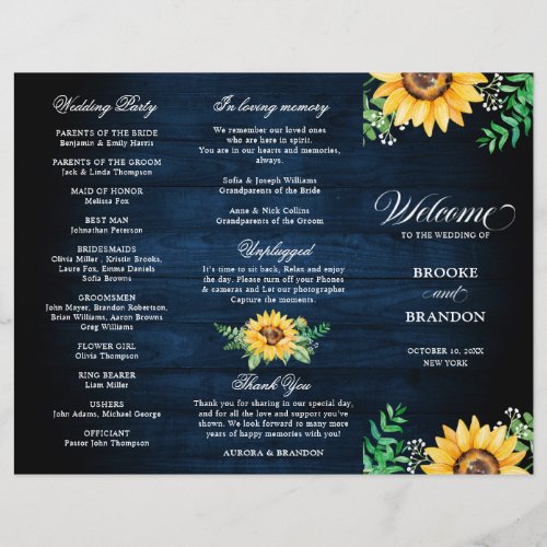 Rustic Sunflowers Babys Breath Wedding Program