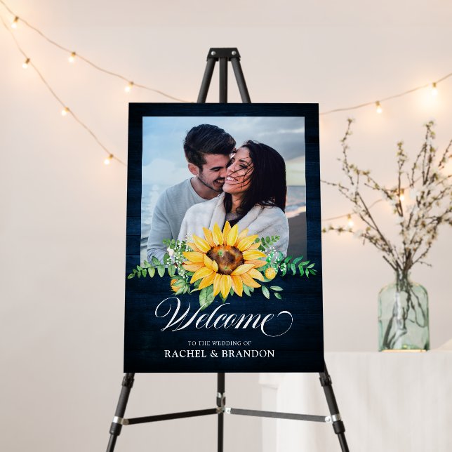 Rustic Sunflowers Baby's Breath Wedding Welcome Foam Board (In Situ (Stand))