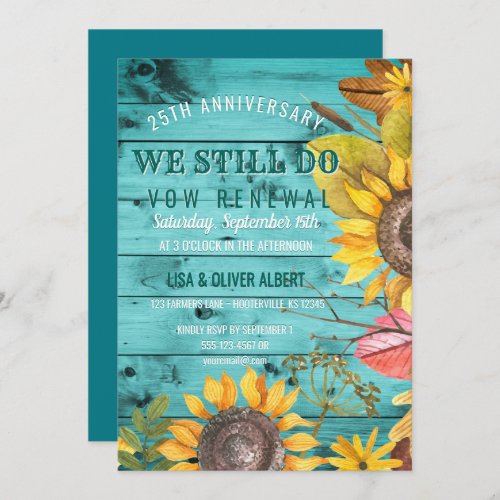 Rustic Sunflowers Backyard Vow Renewal Anniversary Invitation