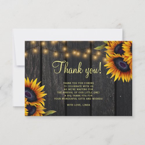 Rustic sunflowers barn wood baby shower thank you card