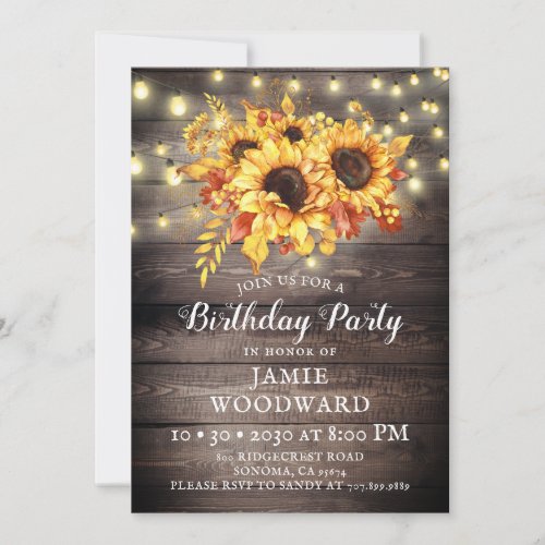Rustic Sunflowers Barn Wood Birthday Party Invitat Invitation