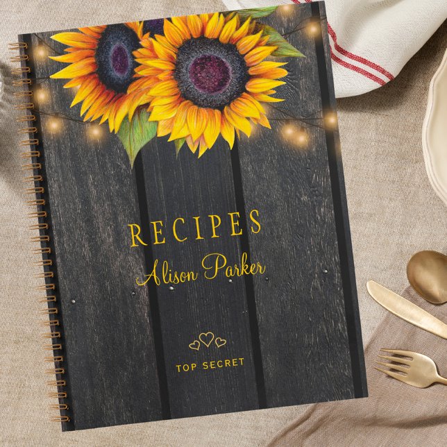 Rustic sunflowers barn wood custom recipes journal (Creator Uploaded)
