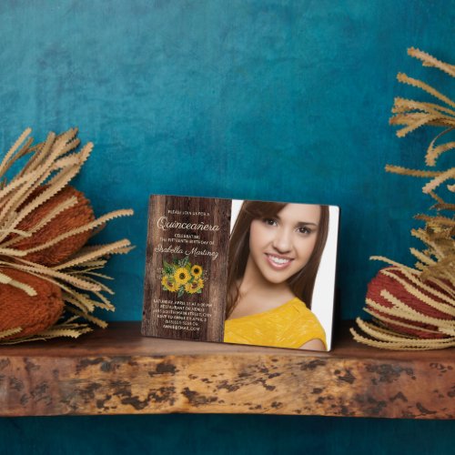 Rustic Sunflowers Barn Wood Quinceaera Photo  Plaque