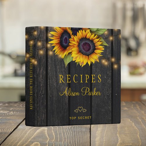 Rustic sunflowers barn wood recipes cookbook 3 ring binder