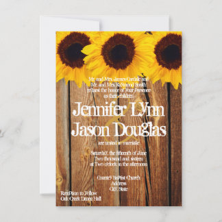 Rustic Sunflowers Barn Wood Wedding Invitations