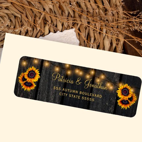 Rustic sunflowers barn wood wedding return address label