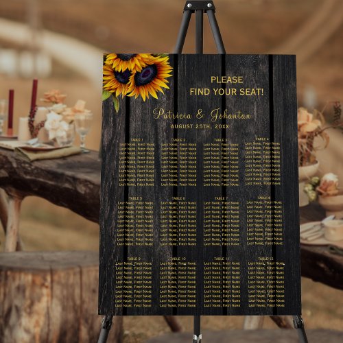 Rustic sunflowers barn wood wedding seating chart foam board