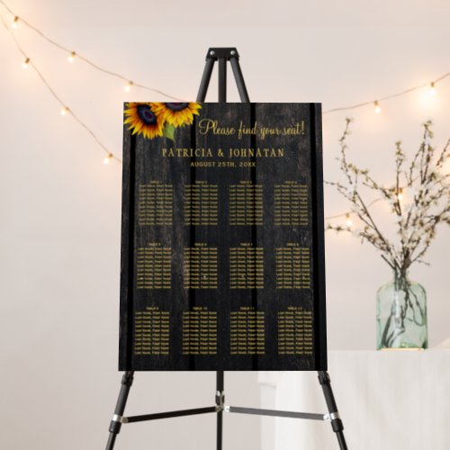 Rustic sunflowers barn wood wedding seating chart foam board