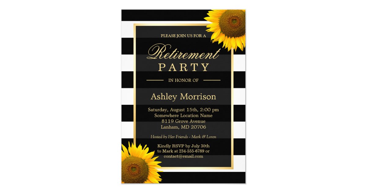 Rustic Sunflowers Black Stripes Retirement Party