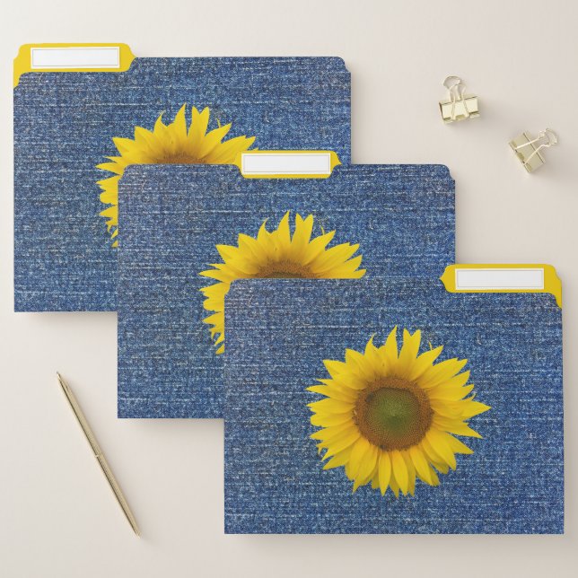 Rustic Sunflowers Blue Denim File Folder (Set)