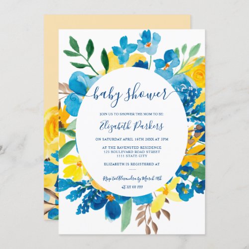 Rustic sunflowers blue floral bloom baby shower invitation