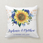 Rustic Sunflowers Blue Floral Lights Wedding Throw Pillow<br><div class="desc">This pillow features watercolor sunflowers,  blue roses and string lights. Personalize it with names and date. This pillow is part of a collection which includes matching wedding stationery and gifts. Please visit our store to see the full range of products that you can personalize for your wedding.</div>
