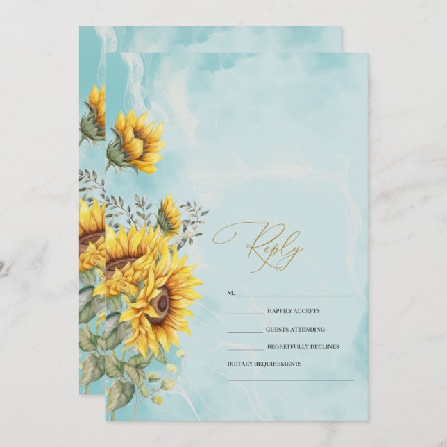 Rustic Sunflowers Blue RSVP   Invitation (Front/Back)