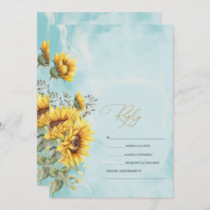 Rustic Sunflowers Blue RSVP Invitation