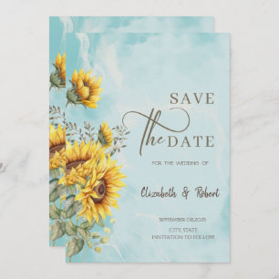 Rustic Sunflowers Blue Save The Date