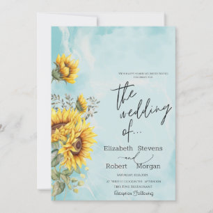 Rustic Sunflowers Blue Wedding Invitation