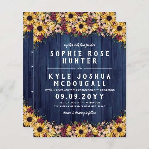 Rustic Sunflowers Blue Wood 2 In 1 Budget Wedding