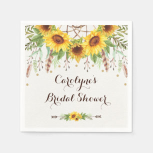 Rustic Sunflowers Boho Dream Catcher Shower Party Napkins