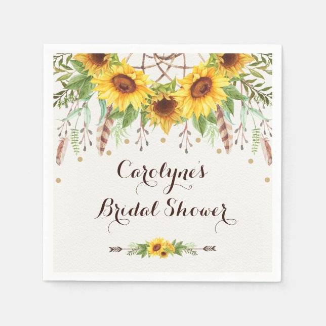 Rustic Sunflowers Boho Dream Catcher Shower Party Napkins (Front)