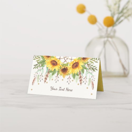Rustic Sunflowers Boho Dreamcatcher Food Label Place Card