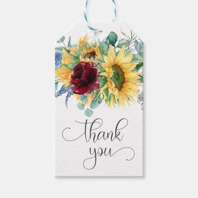 Rustic Sunflowers Boho Floral Thank You Gift Tags (Front)