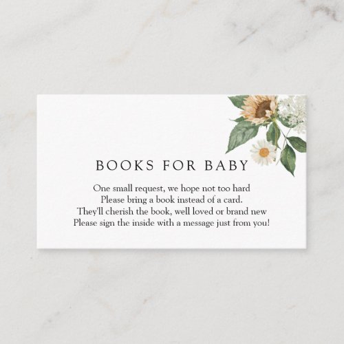 Rustic Sunflowers Books for Baby insert card