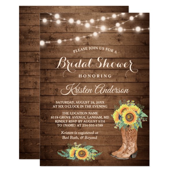 256473795447932628 Rustic Sunflowers Boots Cowgirl Bridal Shower Invitation