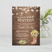 Rustic Sunflowers Boots Cowgirl Sweet Sixteen 16 Invitation (Standing Front)