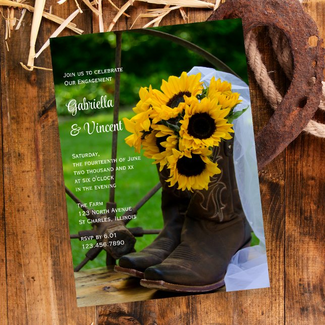 Rustic Sunflowers Boots Western Engagement Party Invitation (Creator Uploaded)