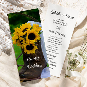 Rustic Sunflowers Boots Western Wedding Program