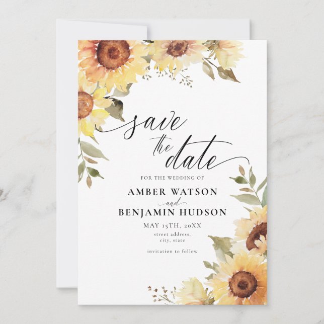 Rustic Sunflowers Botanical Floral Save The Date Invitation (Front)
