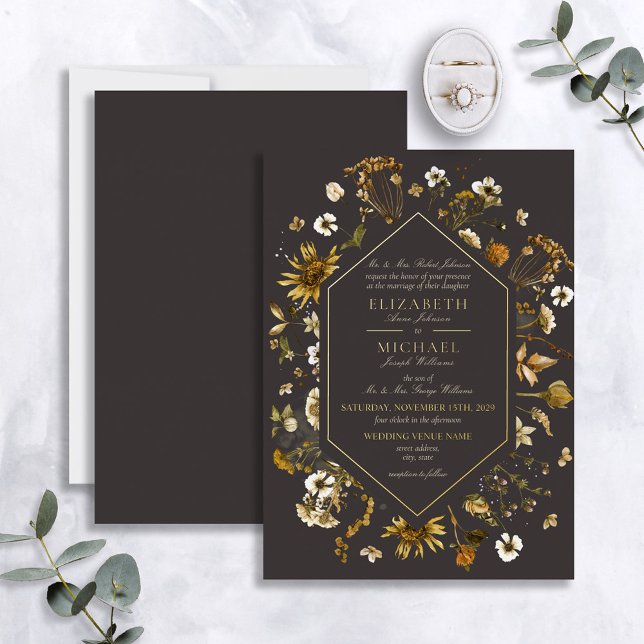 Rustic Sunflowers Botanical Formal Wedding Gold Foil Invitation (Creator Uploaded)