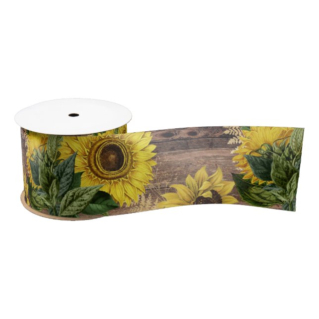 Rustic Sunflowers Bouquet Farmhouse Vintage Brown Satin Ribbon (Spool)
