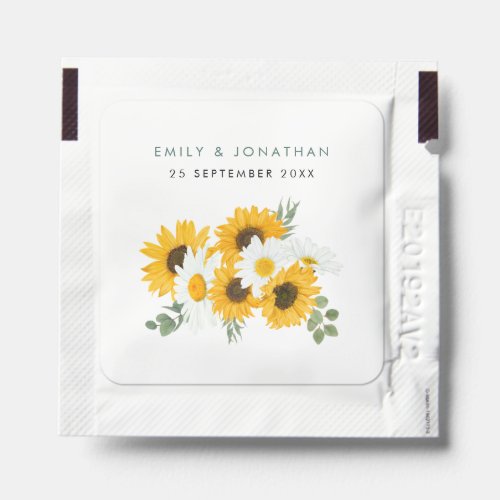 Rustic Sunflowers Bouquet Names Date Wedding Favor Hand Sanitizer Packet