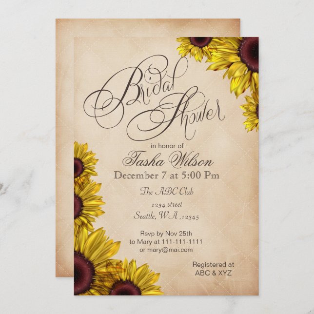 Rustic Sunflowers Bridal Shower Invitations (Front/Back)