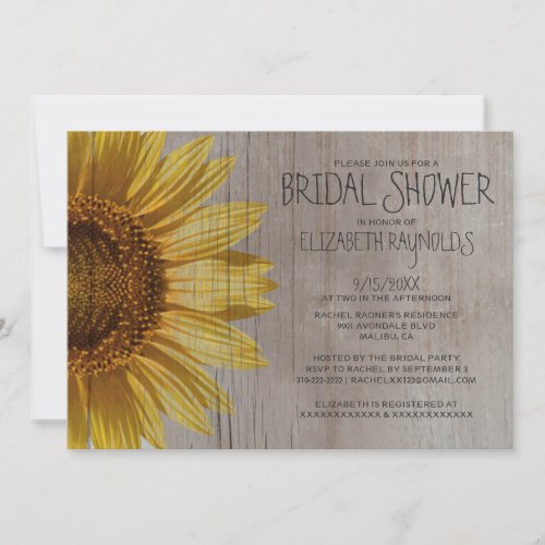 Rustic Sunflowers Bridal Shower Invitations