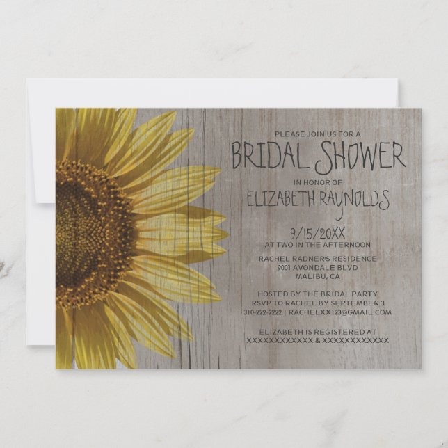Rustic Sunflowers Bridal Shower Invitations (Front)