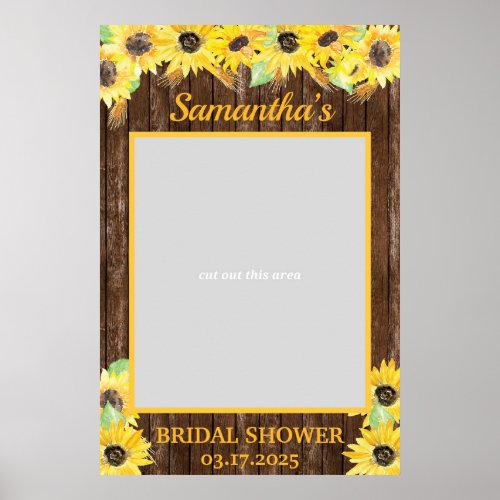 Rustic Sunflowers Bridal Shower Photo Prop Frame Poster