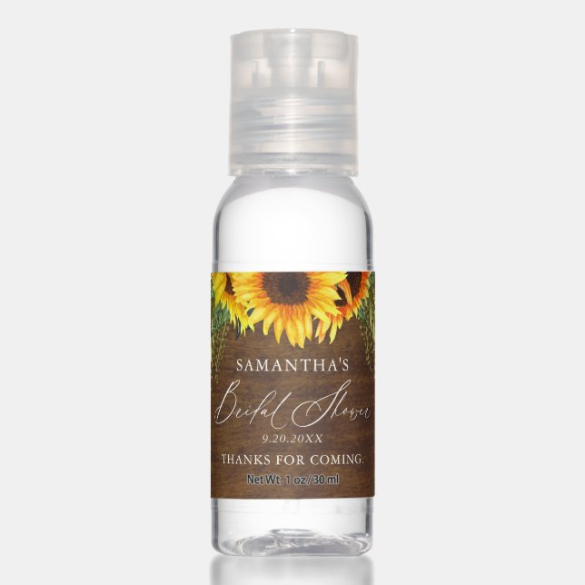 Rustic Sunflowers Bridal Shower Thanks Hand Sanitizer (Front)