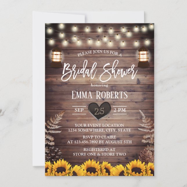 Rustic Sunflowers Bridal Shower Vintage Lantern Invitation (Front)