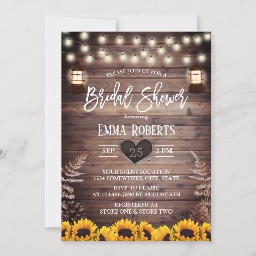 Rustic Sunflowers Bridal Shower Vintage Lantern Invitation