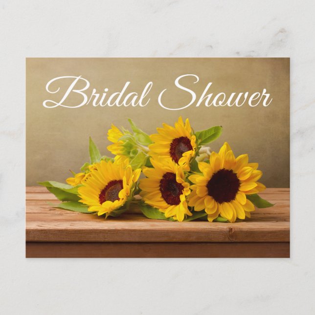 Rustic Sunflowers Bridal Shower Yellow Flowers Invitation Postcard (Front)
