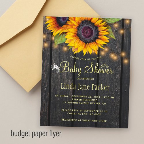 Rustic sunflowers BUDGET baby shower invitation Flyer