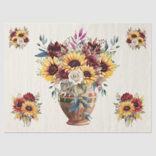Rustic Sunflowers & Burgundy Florals Decoupage Tissue Paper