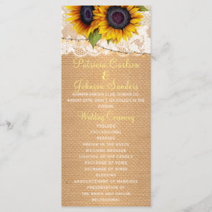 Rustic sunflowers burlap and lace wedding program