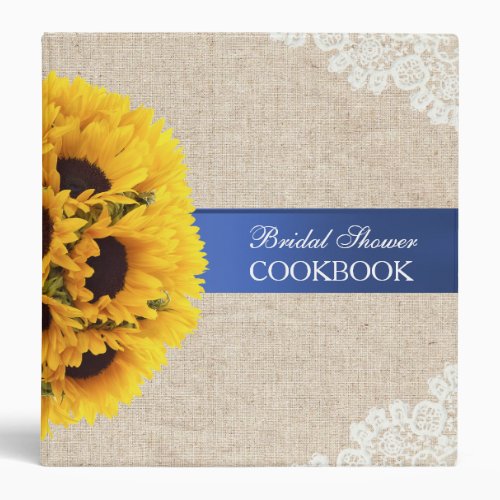 Rustic Sunflowers Burlap Bridal Shower Cookbook 3 Ring Binder