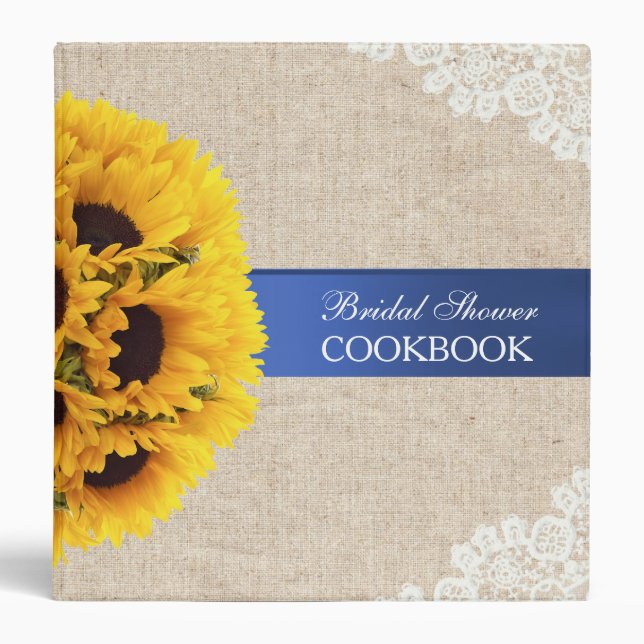 Rustic Sunflowers Burlap Bridal Shower Cookbook 3 Ring Binder (Front)