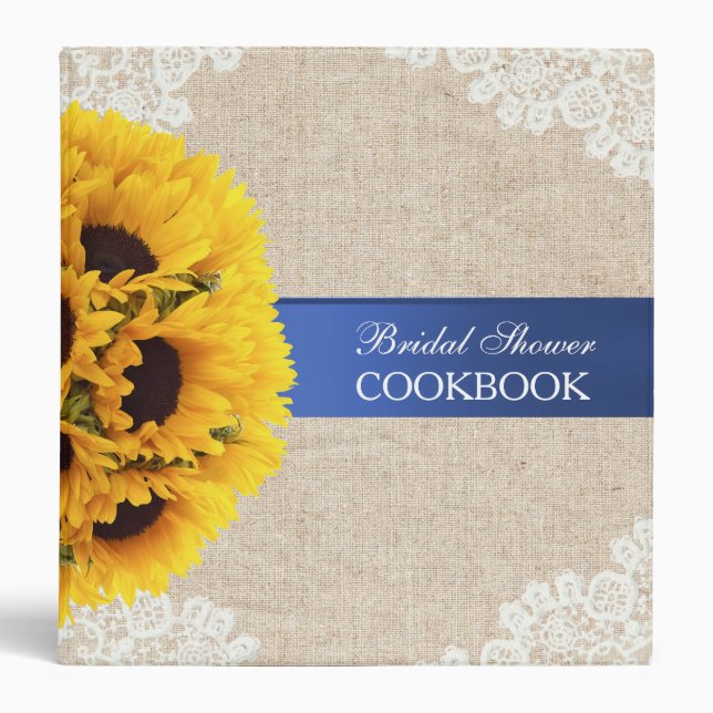 Rustic Sunflowers Burlap Bridal Shower Cookbook 3 Ring Binder (Front)